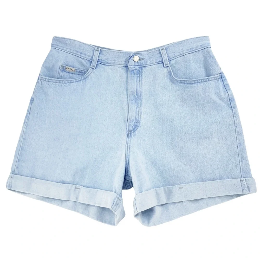 Vintage Lee Riders High Rise 100% Cotton Cuffed Light Blue Wash Jean Shorts - Picture 1 of 10